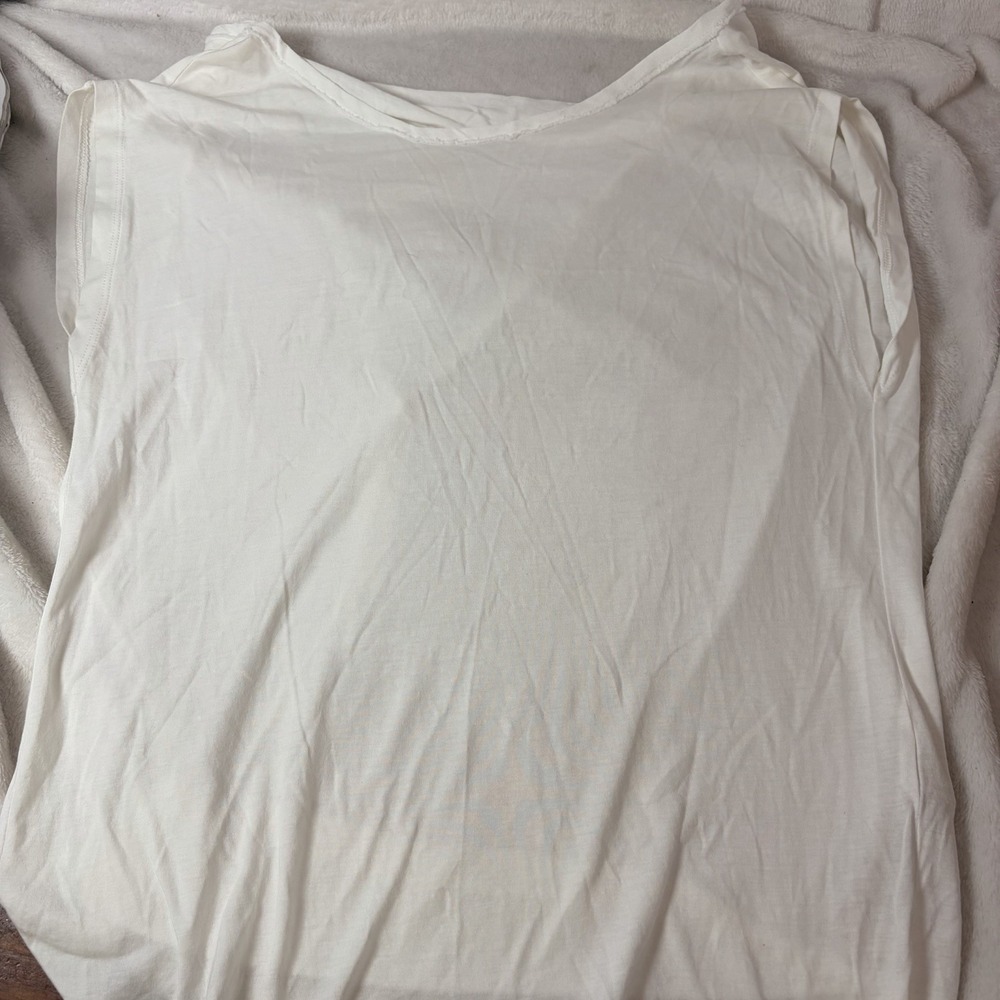 Massimo Dutti 100% Viscose White Scoop Neck Draped Cap Sleeve Top Sm Clean Girl